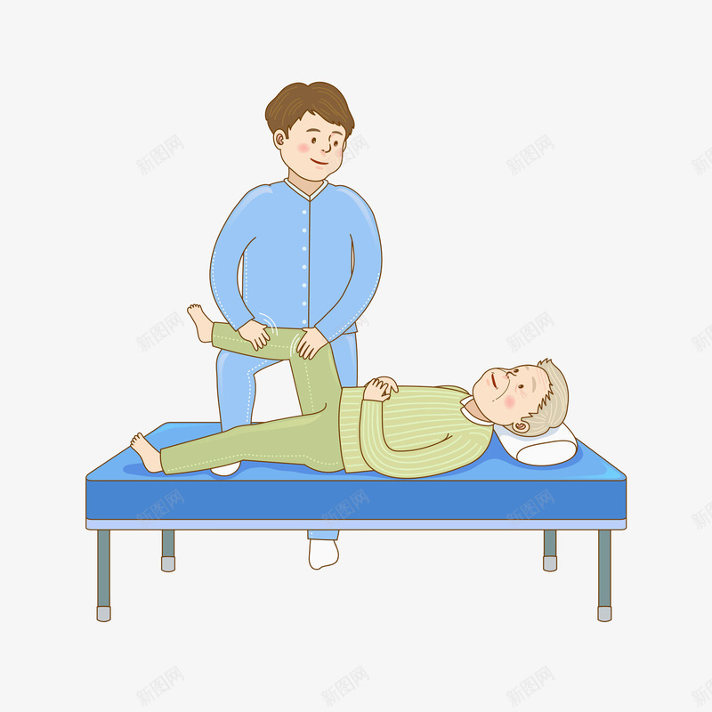 做康复训练的老人png免抠素材_新图网 https://ixintu.com 卡通 帅气的 康复师 康复训练 男人 病人 躺着的