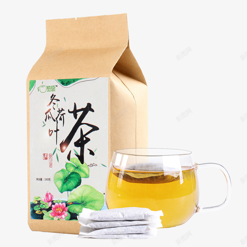 实物紫臣冬瓜荷叶茶png免抠素材_新图网 https://ixintu.com 产品实物 摄影 泡茶 紫臣冬瓜荷叶茶 纸袋包装茶叶 茶