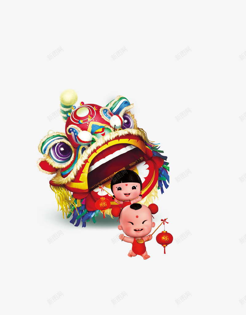 中国风新春过年儿童舞狮logo图标psd_新图网 https://ixintu.com logo 儿童 小孩 新年 春节 狮子头 舞狮 节日 过年