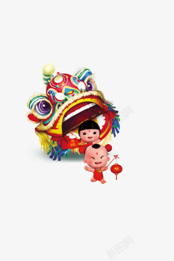 过年图标中国风新春过年儿童舞狮logo图标高清图片