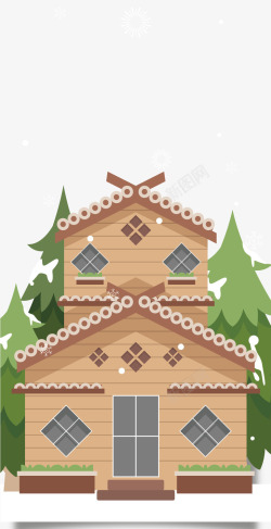 下雪天房屋卡通圣诞节木屋装饰高清图片