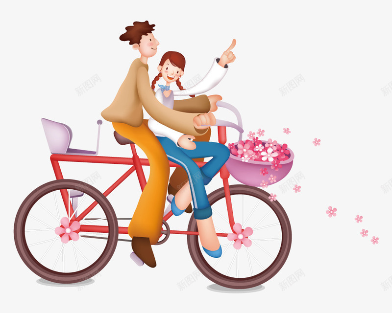 骑着行车卡通情侣png免抠素材_新图网 https://ixintu.com 单车 卡通人物 女人 情侣 男人 自行车 花朵