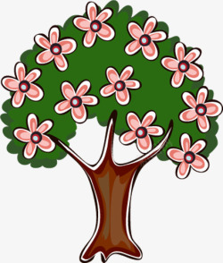 手绘粉色花朵大树美景素材