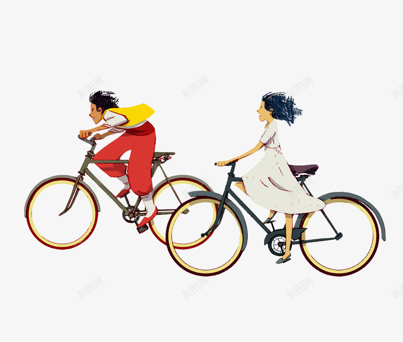 骑单车的人png免抠素材_新图网 https://ixintu.com 单车 卡通 女生 手绘 男生 简图