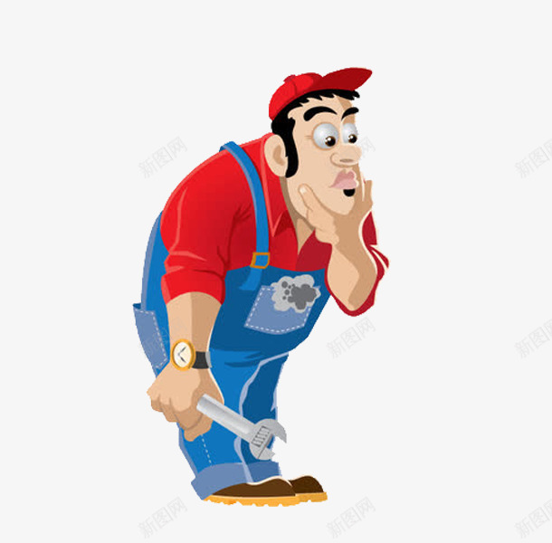 红色体恤的男人png免抠素材_新图网 https://ixintu.com 上班族 修车工人 卡通 工人 帽子 手绘 手表 男人 简笔 红色的 衣服