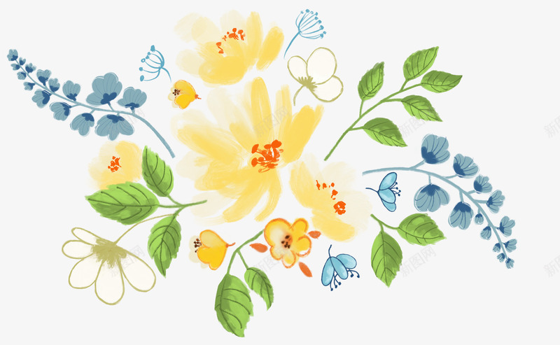 美丽的黄色花朵手绘图png免抠素材_新图网 https://ixintu.com 叶子 手绘图 植物 绿叶 绿植 花卉 花朵 花瓣