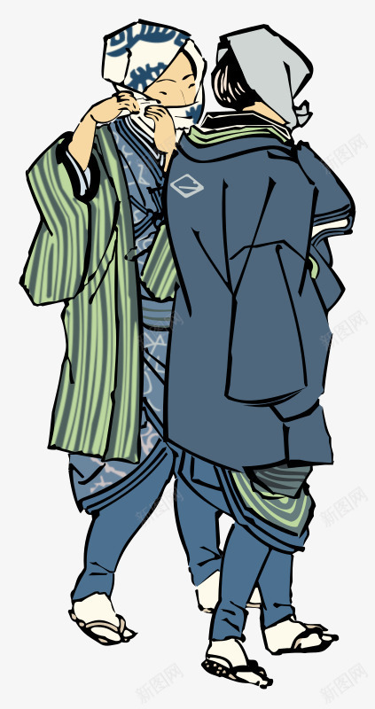 卡通两个穿和服的男人png免抠素材_新图网 https://ixintu.com 两个男人 卡通男人 男人 穿和服的人