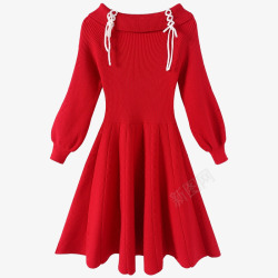 红色连衣裙搭配红色灯笼袖针织毛衣裙高清图片
