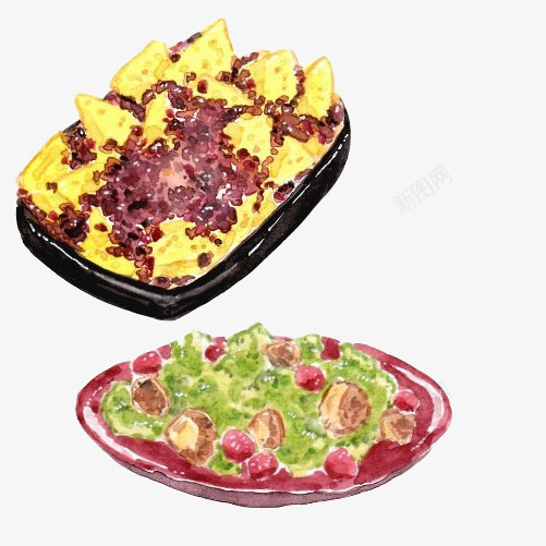 沙拉手绘画片png免抠素材_新图网 https://ixintu.com 手绘美食 沙拉 紫色 色彩画 蔬菜