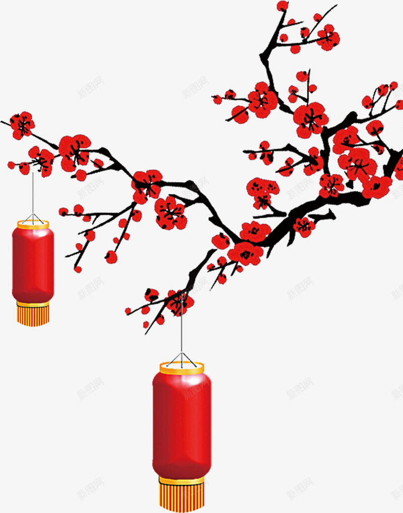 红色中国风花枝灯笼png免抠素材_新图网 https://ixintu.com 新年 新春 春节 桃花 灯笼花枝 红色灯笼 花枝