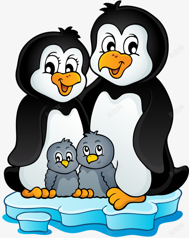 企鹅一家人png免抠素材_新图网 https://ixintu.com 卡通 可爱 手绘 黑白