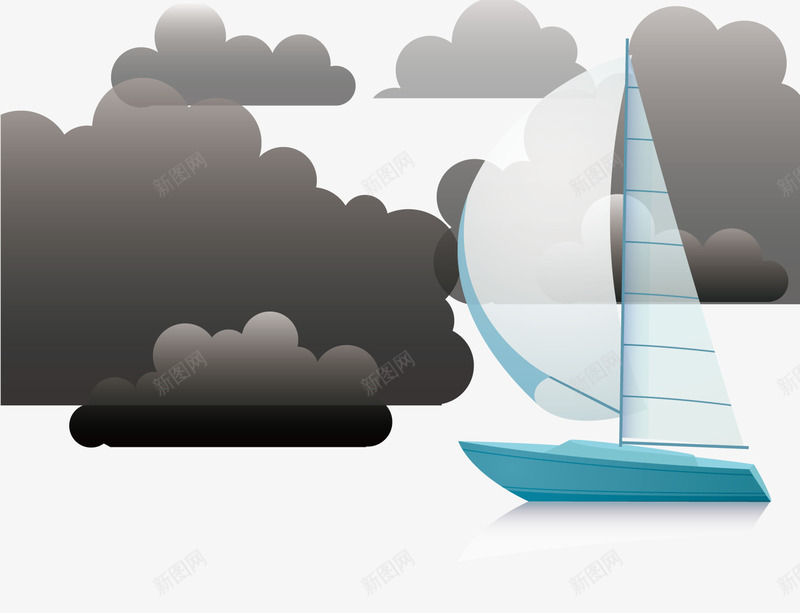 卡通帆船png免抠素材_新图网 https://ixintu.com 云朵 卡通 帆船 海边 海面 船 蓝色 黑云