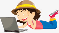 电脑简笔画上网冲浪的女孩高清图片