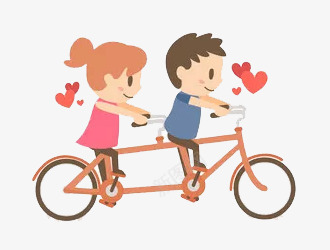 双人单车png免抠素材_新图网 https://ixintu.com 一辆 卡通 双人单车 女生 手绘 男生 车轮