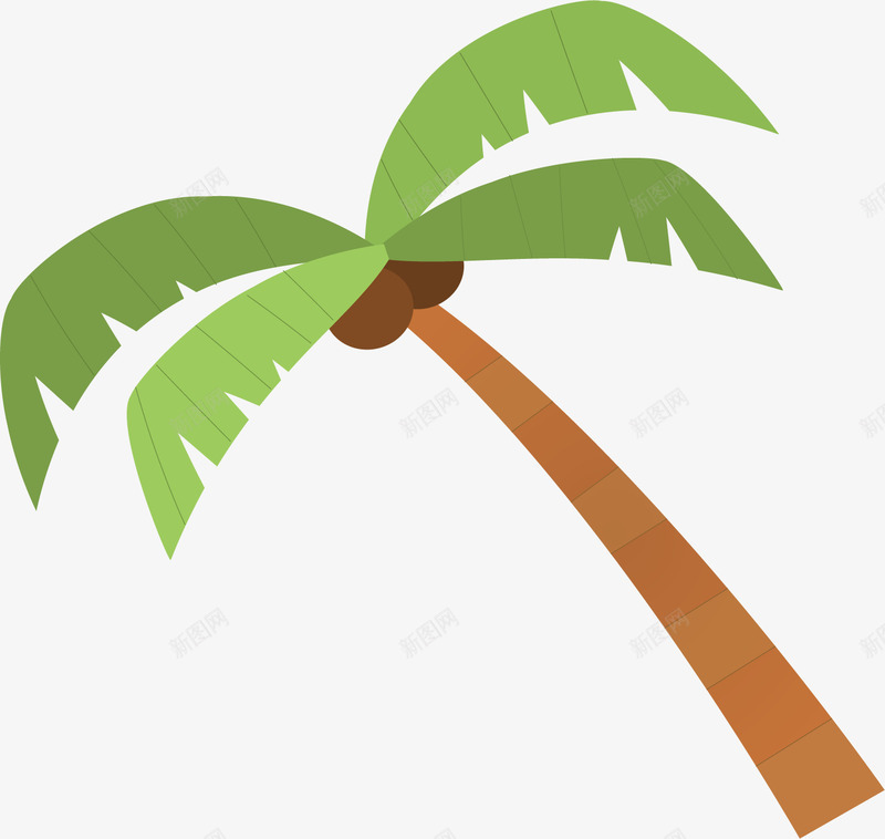 歪着的椰子树矢量图ai免抠素材_新图网 https://ixintu.com 大叶子 大树 新鲜 椰子 椰子树 绿色 黄色 矢量图
