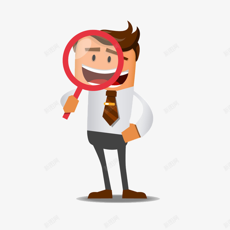 拿放大镜的男人png免抠素材_新图网 https://ixintu.com 卡通 商务 手绘 放大镜 男士