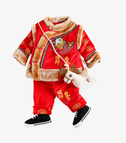 红色中国风唐装童装素材