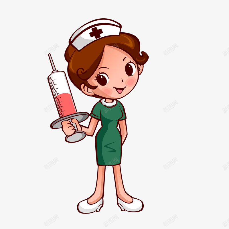 卡通拿着针筒的护士矢量图ai免抠素材_新图网 https://ixintu.com 人物设计 医护人员 护士 职业人物 针筒 矢量图