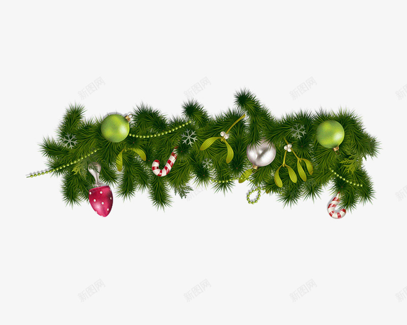 挂满装饰的圣诞树枝png免抠素材_新图网 https://ixintu.com 圣诞节 庆祝 树枝 绿色 装饰 铃铛