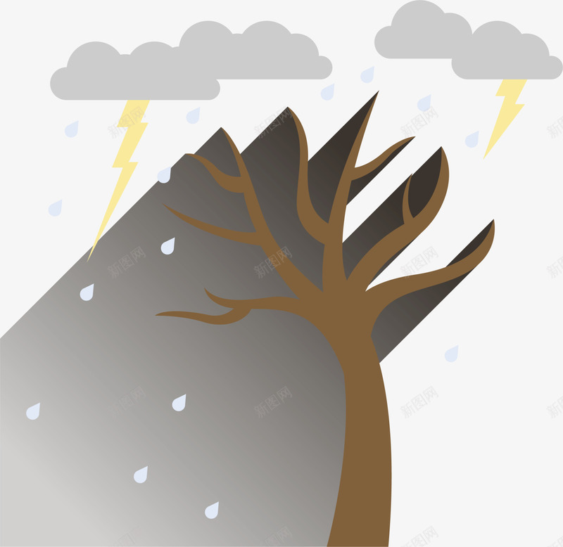 秋季雷雨枯树png免抠素材_新图网 https://ixintu.com 大树 树木 秋季枯树 装饰图案 雷阵雨 雷雨