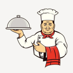 厨师服装的男人卡通手托盘子的厨师插画图标高清图片