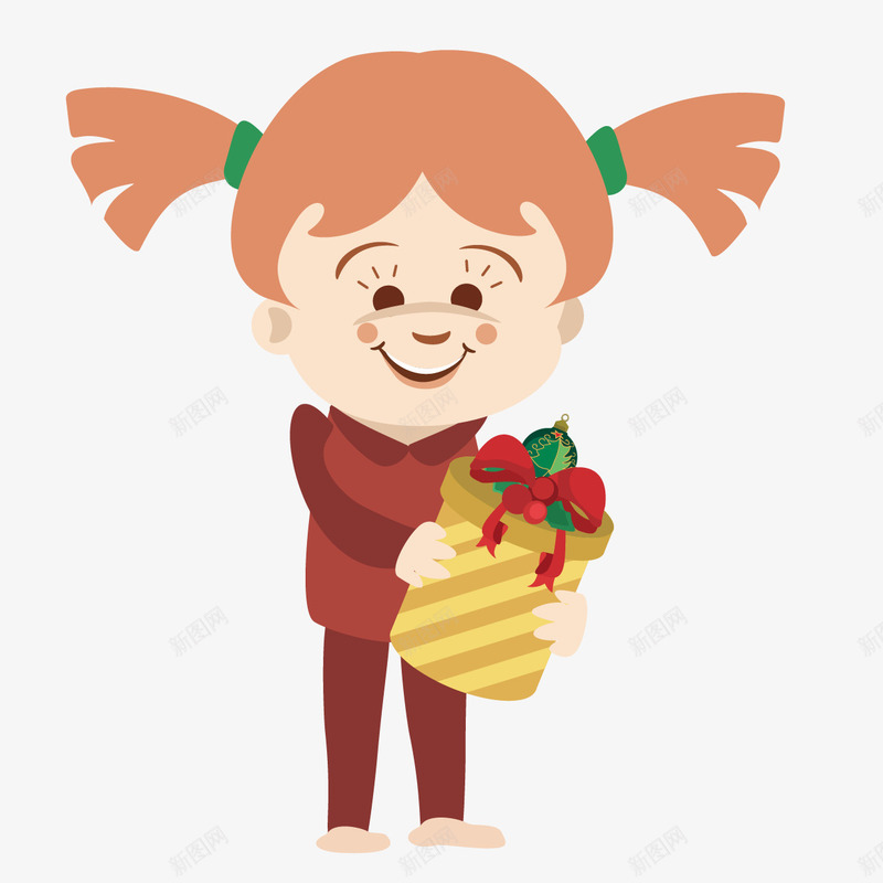 收礼物的小女孩png免抠素材_新图网 https://ixintu.com 卡通女孩 圣诞节 手绘卡通 收礼物 矢量卡通人物