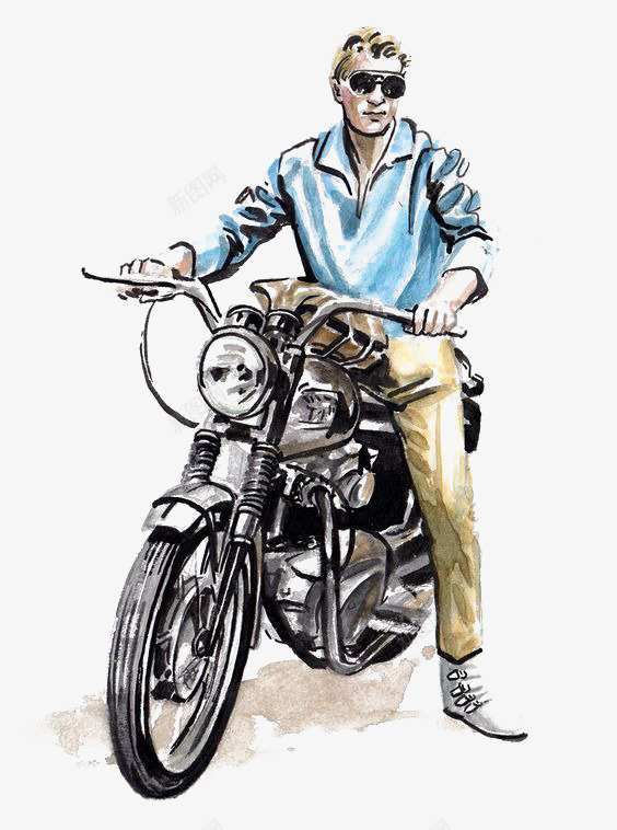 骑车的男人png免抠素材_新图网 https://ixintu.com 卡通 手绘 插画 摩托车 机车 欧美 男人