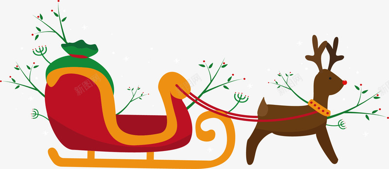 圣诞节驯鹿雪橇车矢量图ai免抠素材_新图网 https://ixintu.com 圣诞节 圣诞节快乐 矢量png 矢量图 雪橇 雪橇车 驯鹿车 麋鹿车