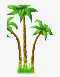 手绘沙滩海滩椰子树高清图片