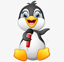 唱歌的企鹅卡通手绘可爱唱歌麦克风企鹅高清图片
