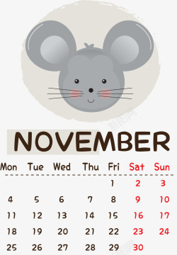 十一月7日2019年可爱灰色老鼠十月一日历高清图片