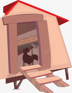 卡通鸡窝木质鸡棚矢量图素材
