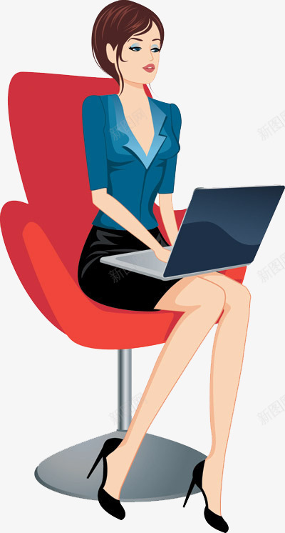 职业女性png免抠素材_新图网 https://ixintu.com 坐在红色沙发 工作 白领 看笔记本 职业女性