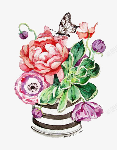家居盆栽png免抠素材_新图网 https://ixintu.com 卡通 手绘 插画 摆件 植物 水彩盆栽 花卉 蝴蝶