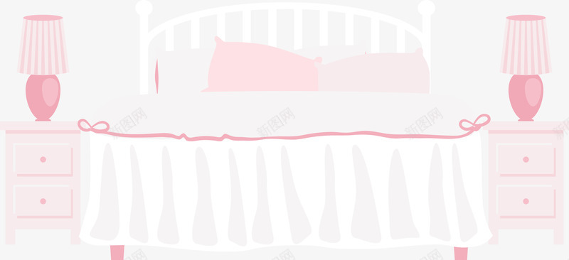 卧室家居矢量图ai免抠素材_新图网 https://ixintu.com 卧室 台灯 床 粉色 矢量图