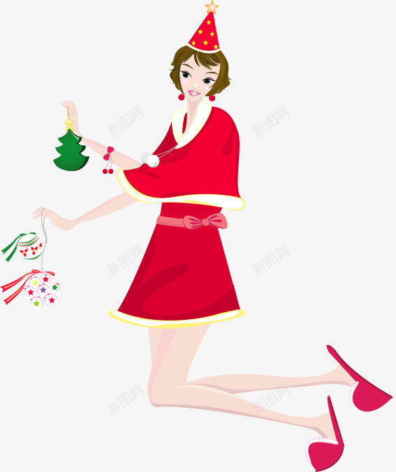 穿圣诞盛装的女孩png免抠素材_新图网 https://ixintu.com 圣诞节 矢量卡通 红衣服女郎 长腿女孩