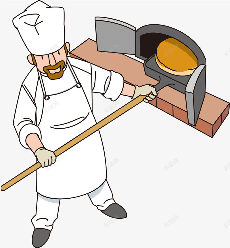 一名厨师png免抠素材_新图网 https://ixintu.com 卡通 厨师 插图 烘烤 烤炉 男人 白色的 铲子