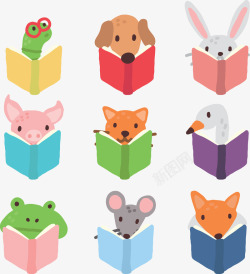 看书的动物卡通动物看书高清图片