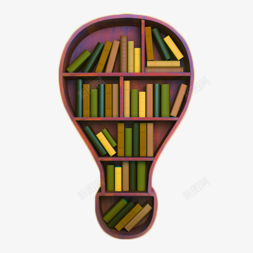 灯泡形状的书架png免抠素材_新图网 https://ixintu.com 书架 创意 木质 灯泡 装饰