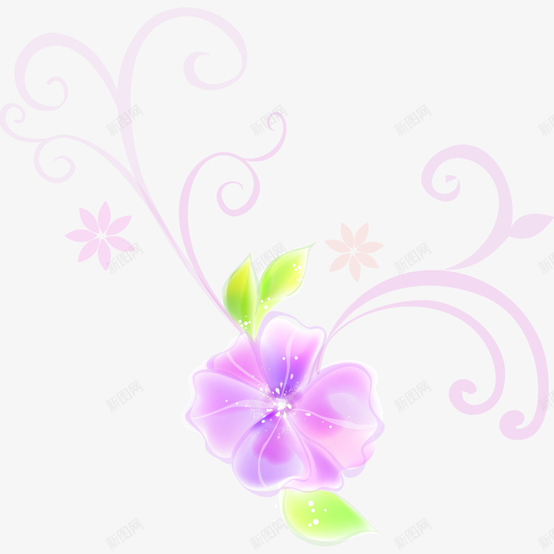 梦幻紫色花朵简图png免抠素材_新图网 https://ixintu.com 叶子 梦幻花朵 水彩 美丽的 花卉 花瓣 藤蔓