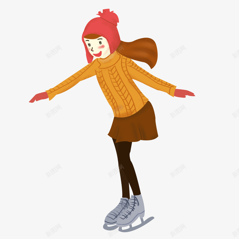 卡通滑冰psd免抠素材_新图网 https://ixintu.com PNG图 PNG图下载 冬季人物 创意卡通 卡通 卡通插图 插图 滑冰 滑冰的女孩