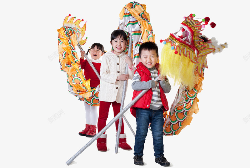 舞龙的小孩子png免抠素材_新图网 https://ixintu.com 传统节日 拍摄 春节 笑容 舞龙