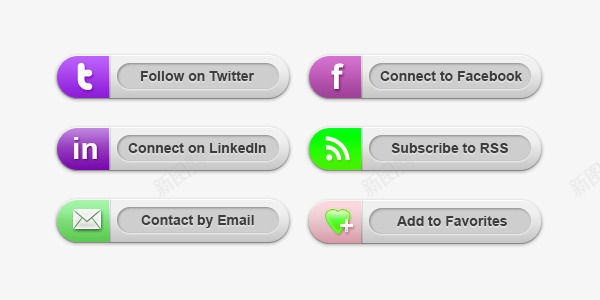 6个社会化分享按钮PSDpng免抠素材_新图网 https://ixintu.com email facebook rss twitter 按钮素材 收藏 社会化分享