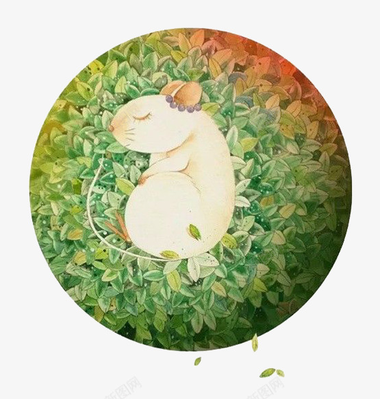 水彩动物png免抠素材_新图网 https://ixintu.com 动物 卡通 手绘 水彩 绿叶 绿色 老鼠 装饰