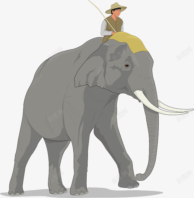 卡通大象和男人png免抠素材_新图网 https://ixintu.com 卡通 大象 手绘 灰色 男人 骑大象