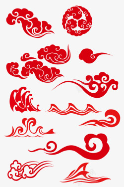 手绘红色中国风祥云素材