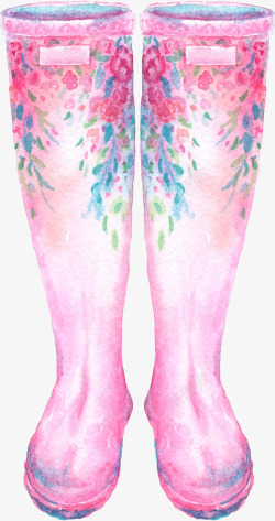 手绘水彩粉色长筒靴素材