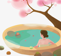 樱花日本温泉卡通图案素材