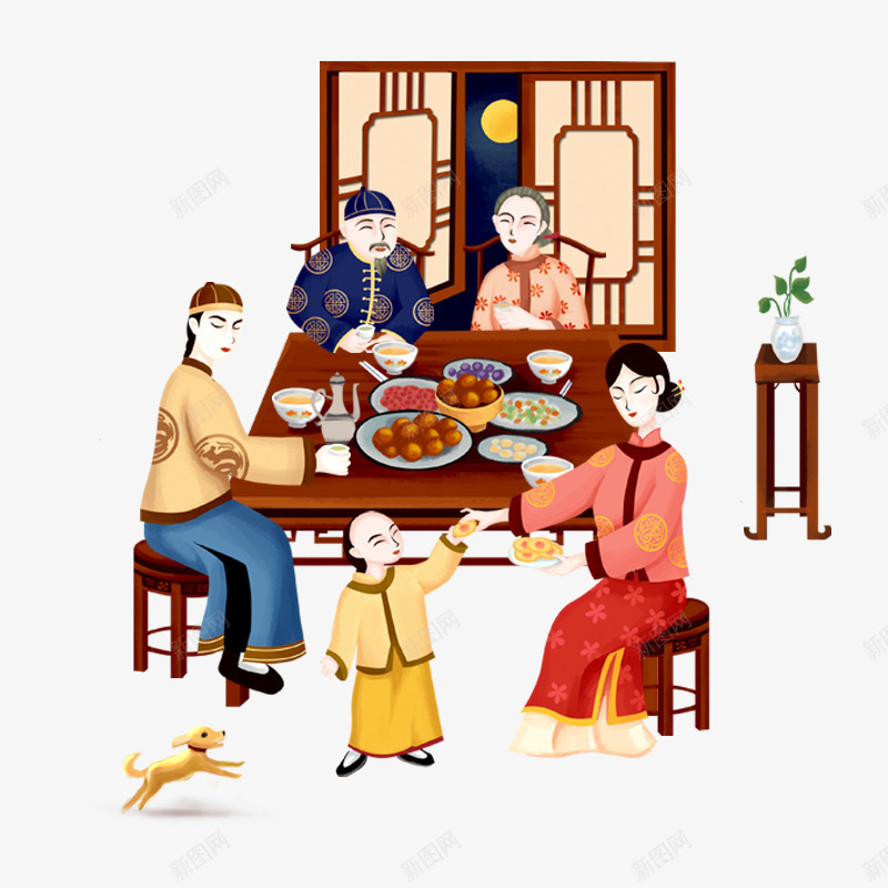 彩色团圆节美食元素psd免抠素材_新图网 https://ixintu.com 团圆 团圆节 彩色 春节 窗户 美食 食物