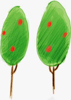 手绘绿色大树果实环保素材